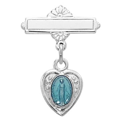 Sterling Silver Blue Miraculous Medal Rhodium Finish Baby Pin - 735365443895 - 453L