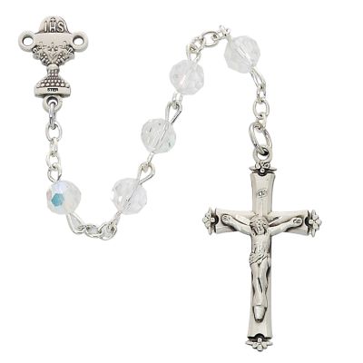 Sterling Silver 6mm Crystal First Communion Rosary - 735365605842 - 586LW