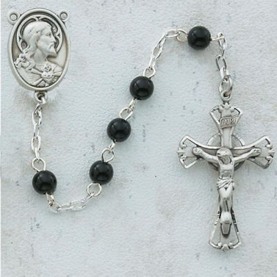 5mm Black Glass Rosary w/Rhodium Crucifix/Center - 735365587193 - C16RB