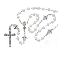 5mm White Pearl - Pink Angel Rosary