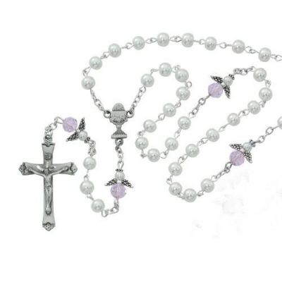 5mm White Pearl - Pink Angel Rosary - 735365473991 - R553SW