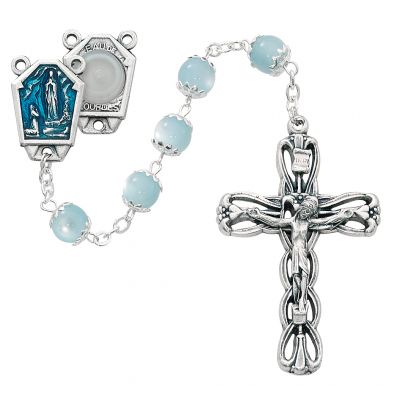 8mm Blue Glass Lourdes Rosary - 735365591435 - 601F