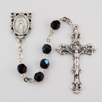 6mm AB Beads Garnet/January Rosary Silver Oxide Crucifix/Center - 735365997619 - R391-GAKF