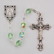 6mm Aurora Borealis Beads Peridot/August Rosary Crucifix/Center