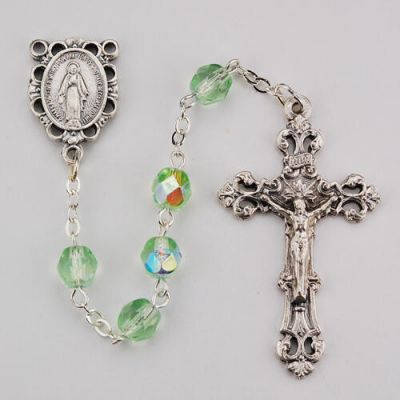 6mm Aurora Borealis Beads Peridot/August Rosary Crucifix/Center - 735365999019 - R391-PEKF