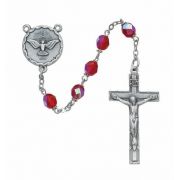 6mm Red Holy Spirit Rosary w/Silver Oxide Crucifix/Center