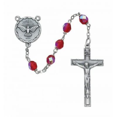 6mm Red Holy Spirit Rosary w/Silver Oxide Crucifix/Center - 735365594115 - R262SF