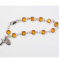 7 1/2 inch Topaz Bracelet w/Rhodium Crucifix/Miraculous Medal
