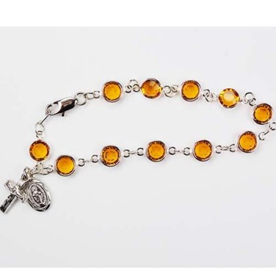 7 1/2 inch Topaz Bracelet w/Rhodium Crucifix/Miraculous Medal - 735365120482 - BR437