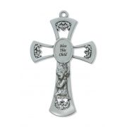 6 inch Pewter Baby Girl Wall Cross w/Gift Box
