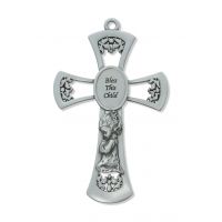 6 inch Pewter Baby Girl Wall Cross w/Gift Box