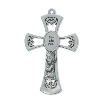 6 inch Pewter Baby Girl Wall Cross w/Gift Box - 735365534456 - 73-13