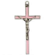 5 inch Pink Enamel Crucifix, Boxed