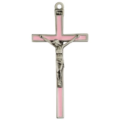 5 inch Pink Enamel Crucifix, Boxed 735365483013 - 73-35