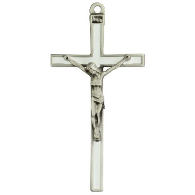 5 inch White Enamel Crucifix, Boxed 735365483211 - 73-37