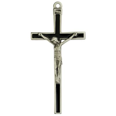 5" Black Enamel Crucifix With Blue Ribbon, Boxed 735365497690 - 73-40