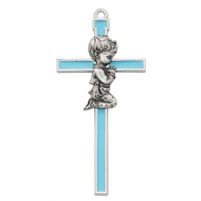 5 1/2" Epoxy Boy Cross With Silver Trim And Blue Enamel 2Pk - 735365497928 - 73-41