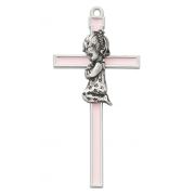 5 1/2" Epoxy Girl Wall Cross With Silver Trim And Pink Enamel 2Pk