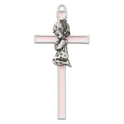 5 1/2" Epoxy Girl Wall Cross With Silver Trim And Pink Enamel 2Pk - 735365497966 - 73-42