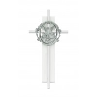 6" Silver Cross On White Wood