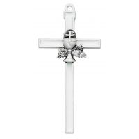 5 1/2" Communion Chalice Wall Cross/Silver Trim/White Enamel 2Pk