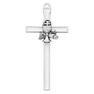 5 1/2" Communion Chalice Wall Cross/Silver Trim/White Enamel 2Pk - 735365502974 - 75-41