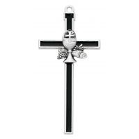 5 1/2" Communion Chalice Wall Cross/Silver Trim/Black Enamel 2Pk