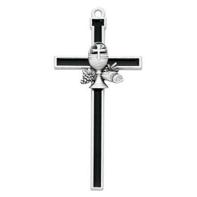 5 1/2" Communion Chalice Wall Cross/Silver Trim/Black Enamel 2Pk - 735365502981 - 75-43