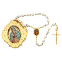 Gold Guadalupe Box & Blue Rosary