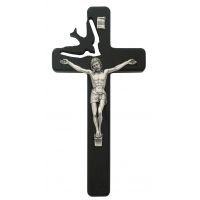 8" Black Holy Spirit Crucifix With Pewter Corpus And Inri