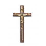 10 inch Walnut Crucifix Black/Gold Overlay