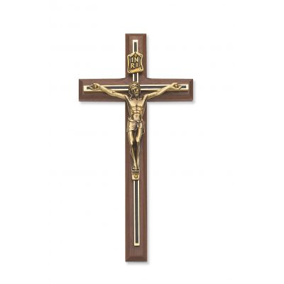 8 inch Walnut Crucifix Black/Gold Overlay - 735365158775 - 79-02189