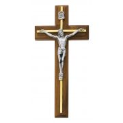 10 inch Walnut Crucifix Silver Overlay