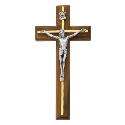 10 inch Walnut Crucifix Silver Overlay - 735365488346 - 79-15