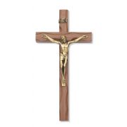 10 inch Carved Walnut Crucifix Gold