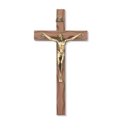 10 inch Carved Walnut Crucifix Gold - 735365247851 - 79-42481