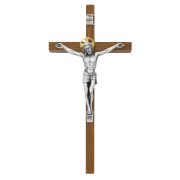 10 inch Walnut Crucifix w/Gold Halo