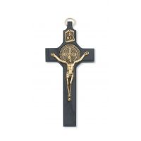 6 1/4 inch Black St. Benedict Wall Crucifix Gold Coin & Corpus