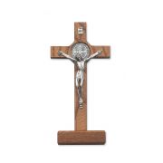 8 inch Walnut Standing Saint Benedict Crucifix