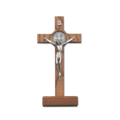 8 inch Walnut Standing Saint Benedict Crucifix - 735365400409 - 79-42517