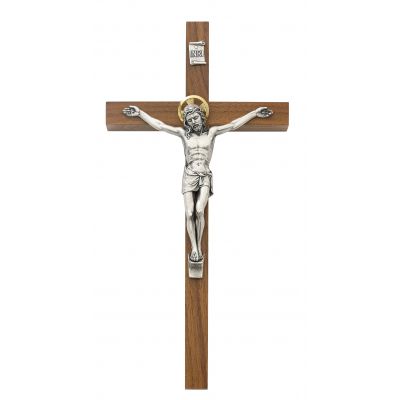 8 inch Walnut Crucifix Silver Corpus/Gold Halo & Gift Box - 735365451494 - 79-42625