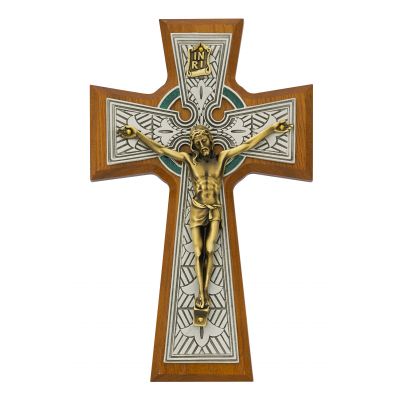 8 inch Walnut Celtic Crucifix 2-Tone & Gift Box - 735365484157 - 79-42668