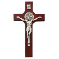 10.5 inch Cherry Saint Benedict Wall Crucifix & Gift Box