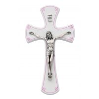 7 inch White/Silver Crucifix/Pink & Gift Box
