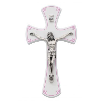 7 inch White/Silver Crucifix/Pink & Gift Box - 735365532414 - 79-67