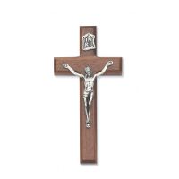 6 inch Beveled Walnut/Silver Crucifix