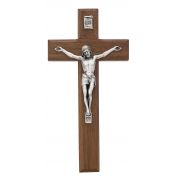 8 inch Beveled Walnut/Silver Crucifix