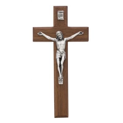 8 inch Beveled Walnut/Silver Crucifix - 735365532445 - 79-70