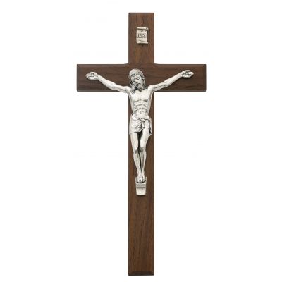 10 inch Walnut/Silver Crucifix - 735365532452 - 79-71
