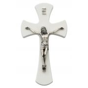 7 inch White Crucifix w/Silver Corpus